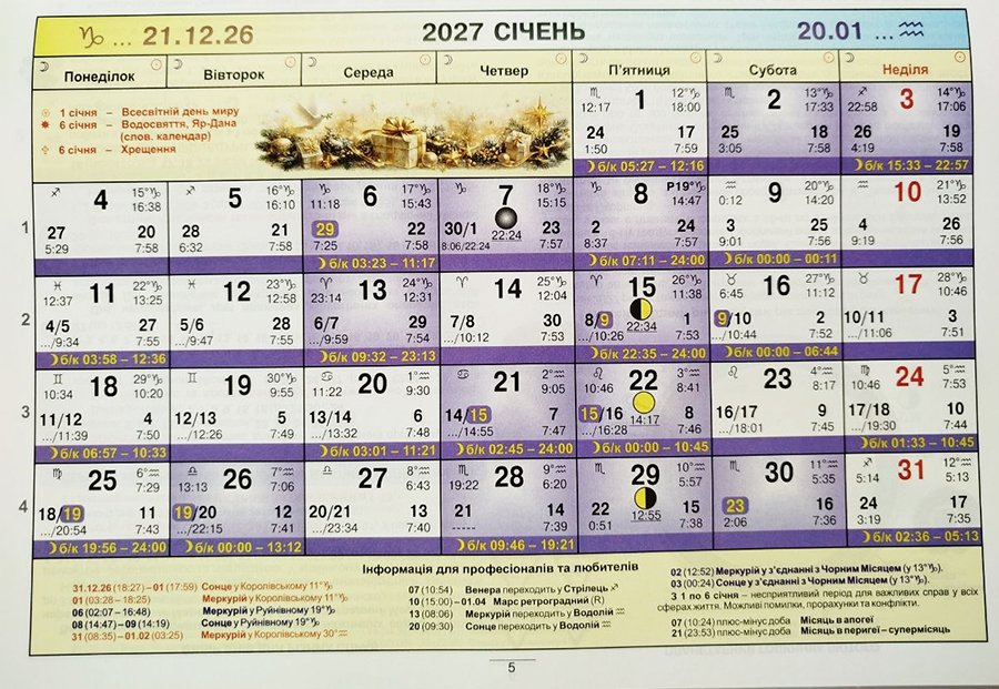 Астрологiчний календар 2027 Астрологiчний календар 2027