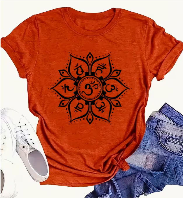 Футболка з принтом символів Ом і семи чакр 